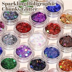 New 4 packs LEOBRO Chunky Glitter, Colors Holographic Chunky Glitter for Crafts,